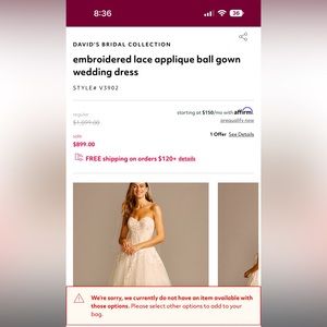 David’s bridal size 8 never worn.  No altering done.